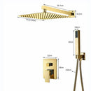 GobekUsa Golden Bathroom Shower Set with Square Rainfall Head and Concealed Mixer Taps