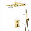 GobekUsa Golden Bathroom Shower Set with Square Rainfall Head and Concealed Mixer Taps