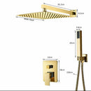 GobekUsa Golden Bathroom Shower Set with Square Rainfall Head and Concealed Mixer Taps
