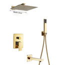 GobekUsa Golden Bathroom Shower Set with Square Rainfall Head and Concealed Mixer Taps