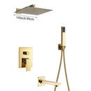 GobekUsa Golden Bathroom Shower Set with Square Rainfall Head and Concealed Mixer Taps