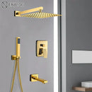 GobekUsa Golden Bathroom Shower Set with Square Rainfall Head and Concealed Mixer Taps