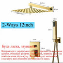 GobekUsa Golden Bathroom Shower Set with Square Rainfall Head and Concealed Mixer Taps