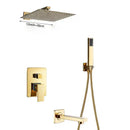 GobekUsa Golden Bathroom Shower Set with Square Rainfall Head and Concealed Mixer Taps