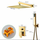 GobekUsa Golden Bathroom Shower Set with Square Rainfall Head and Concealed Mixer Taps