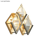 GobekUsa Modern Rhombus Wall Sconce Light with Clear Crystal and Metal Accents - 3 Lights - Golden Finish