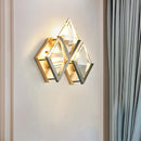 GobekUsa Modern Rhombus Wall Sconce Light with Clear Crystal and Metal Accents - 3 Lights - Golden Finish