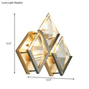 GobekUsa Modern Rhombus Wall Sconce Light with Clear Crystal and Metal Accents - 3 Lights - Golden Finish