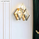 GobekUsa Modern Rhombus Wall Sconce Light with Clear Crystal and Metal Accents - 3 Lights - Golden Finish