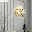 GobekUsa Modern Rhombus Wall Sconce Light with Clear Crystal and Metal Accents - 3 Lights - Golden Finish