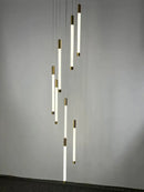 GobekUsa Golden Tube Chandelier: Modern Designer LED Staircase Light for Nordic Loft Apartment