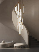 GobekUsa Golden Tube Chandelier: Modern Designer LED Staircase Light for Nordic Loft Apartment