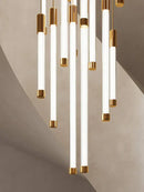 GobekUsa Golden Tube Chandelier: Modern Designer LED Staircase Light for Nordic Loft Apartment
