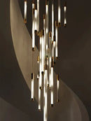 GobekUsa Golden Tube Chandelier: Modern Designer LED Staircase Light for Nordic Loft Apartment