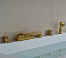 GobekUsa Golden Widespread Brass Bathtub Faucet with Handheld Shower