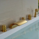 GobekUsa Golden Widespread Brass Bathtub Faucet with Handheld Shower