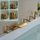 GobekUsa Golden Widespread Brass Bathtub Faucet with Handheld Shower