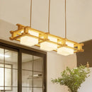 GobekUsa Nordic 3-Light Island Pendant with Square Wooden Frame, Perfect for Dining Table