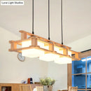 GobekUsa Nordic 3-Light Island Pendant with Square Wooden Frame, Perfect for Dining Table