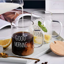 Modern good morning glass mug kitchen transparent tumbler by Decorbites