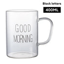 Modern good morning glass mug kitchen transparent tumbler by Decorbites