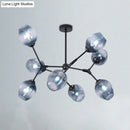 GobekUsa Modern Gradient Blue Glass 8-Head Semi Flush Mount Ceiling Chandelier for Living Room