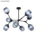 GobekUsa Modern Gradient Blue Glass 8-Head Semi Flush Mount Ceiling Chandelier for Living Room