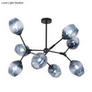 GobekUsa Modern Gradient Blue Glass 8-Head Semi Flush Mount Ceiling Chandelier for Living Room
