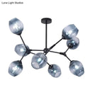 GobekUsa Modern Gradient Blue Glass 8-Head Semi Flush Mount Ceiling Chandelier for Living Room