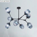 GobekUsa Modern Gradient Blue Glass 8-Head Semi Flush Mount Ceiling Chandelier for Living Room