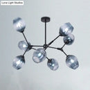GobekUsa Modern Gradient Blue Glass 8-Head Semi Flush Mount Ceiling Chandelier for Living Room