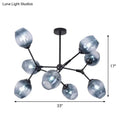 GobekUsa Modern Gradient Blue Glass 8-Head Semi Flush Mount Ceiling Chandelier for Living Room