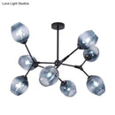 GobekUsa Modern Gradient Blue Glass 8-Head Semi Flush Mount Ceiling Chandelier for Living Room