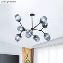 GobekUsa Modern Gradient Blue Glass 8-Head Semi Flush Mount Ceiling Chandelier for Living Room