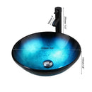 GobekUsa Bule Glass Sink Set with Matte Black Mixer Faucet Tap and Pop Drain