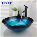 GobekUsa Bule Glass Sink Set with Matte Black Mixer Faucet Tap and Pop Drain