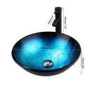 GobekUsa Bule Glass Sink Set with Matte Black Mixer Faucet Tap and Pop Drain