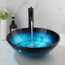 GobekUsa Bule Glass Sink Set with Matte Black Mixer Faucet Tap and Pop Drain