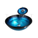 GobekUsa Bule Glass Sink Set with Matte Black Mixer Faucet Tap and Pop Drain