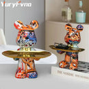 GobekUsa Graffiti Bear Figurine: Modern Home Decor Statue for Keys Storage Shelf