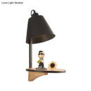 GobekUsa Nordic Style 1-Light Metal Wall Sconce with Wooden Supporter - White/Gray Tapered Shade