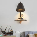GobekUsa Nordic Style 1-Light Metal Wall Sconce with Wooden Supporter - White/Gray Tapered Shade