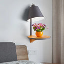 GobekUsa Nordic Style 1-Light Metal Wall Sconce with Wooden Supporter - White/Gray Tapered Shade