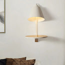 GobekUsa Nordic Style 1-Light Metal Wall Sconce with Wooden Supporter - White/Gray Tapered Shade