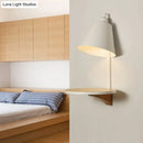 GobekUsa Nordic Style 1-Light Metal Wall Sconce with Wooden Supporter - White/Gray Tapered Shade