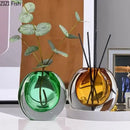 GobekUsa Elegant 2-Tone Glass Vase with Artificial Flowers for Modern Home Decor