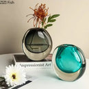 GobekUsa Elegant 2-Tone Glass Vase with Artificial Flowers for Modern Home Decor