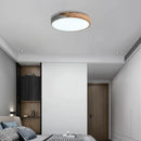 GobekUsa Nordic Style Round Flush Mount Ceiling Light - Wood & Acrylic Fixture in Grey/White/Green, 16" Width
