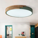 GobekUsa Nordic Style Round Flush Mount Ceiling Light - Wood & Acrylic Fixture in Grey/White/Green, 16" Width