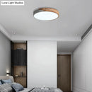 GobekUsa Nordic Style Round Flush Mount Ceiling Light - Wood & Acrylic Fixture in Grey/White/Green, 16" Width